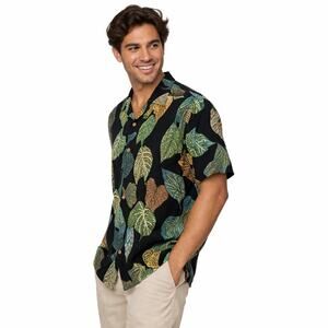 Cooke Street Aloha Shirt Mens Medium Black Leaf Print NWT